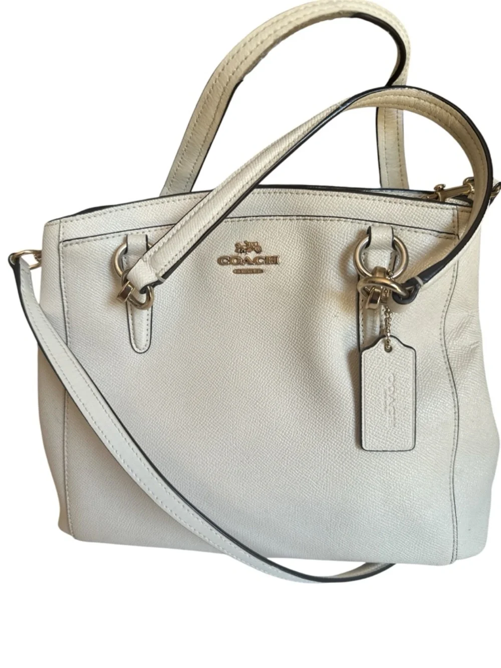 Coach Cream Pebbled Leather Satchel /Crossbody with Gold Hardware